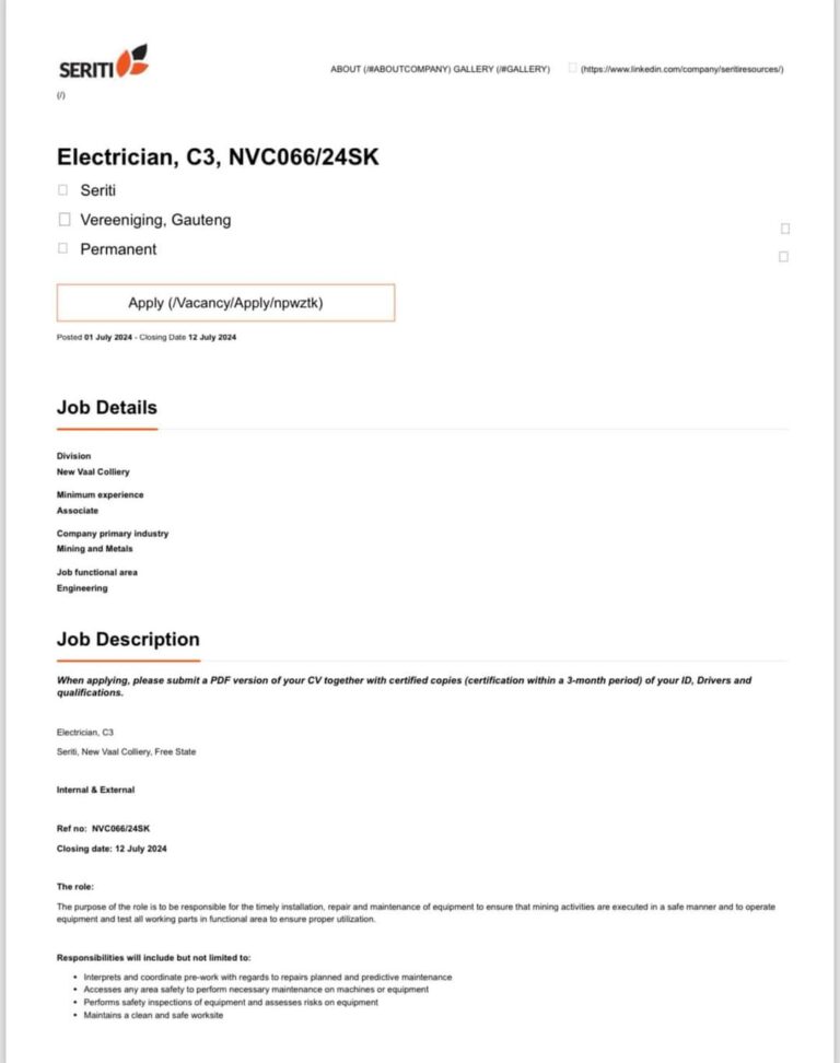 Seritisection engineer upload your cv